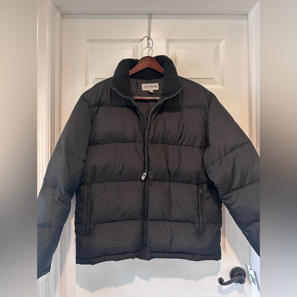 Men's Large London Fog Black Down Insulated Puffer Jacket Quilted Winter Coat